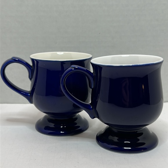 Vintage Cobalt Blue Pedestal Footed Mugs set of 2 - Picture 1 of 4